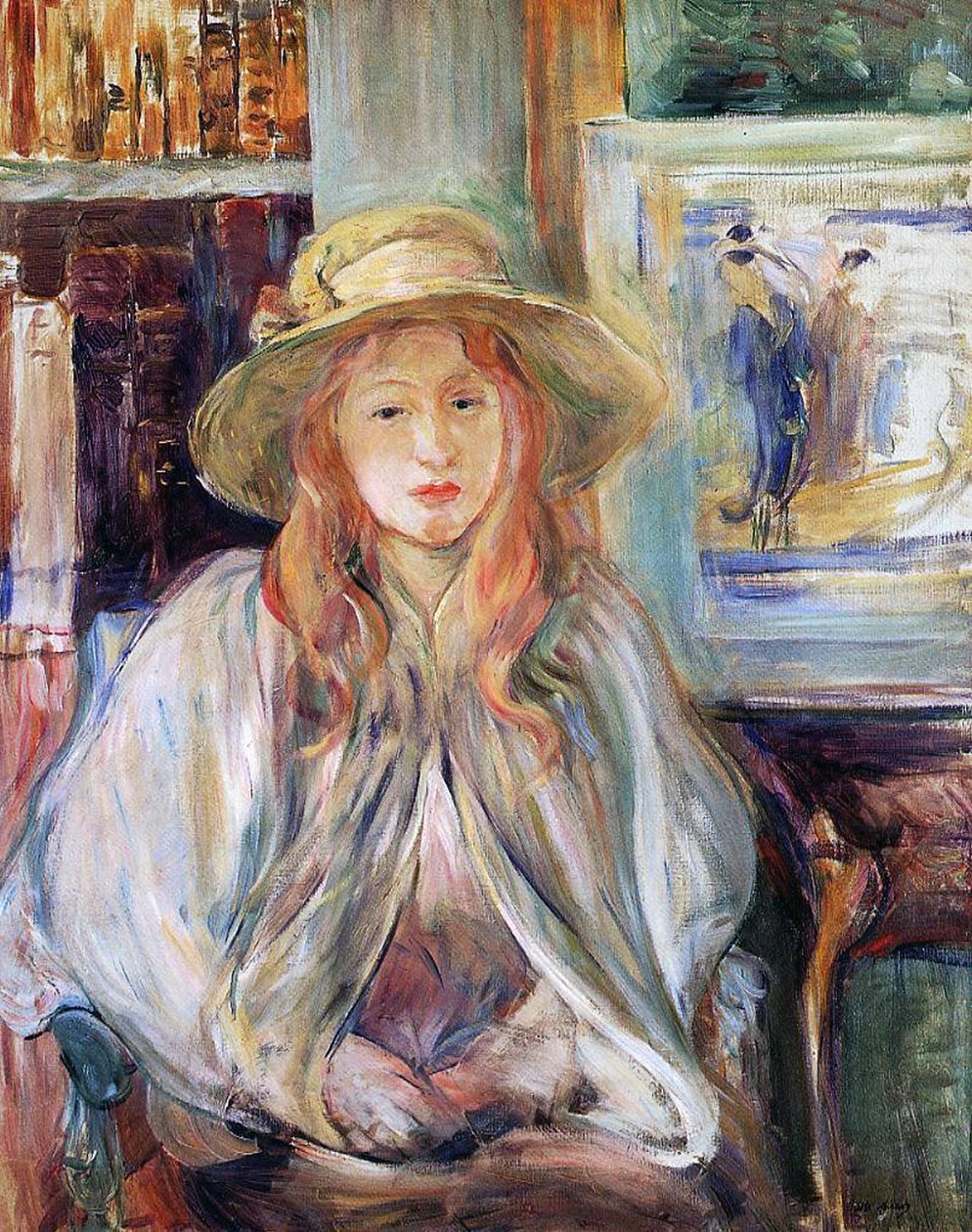 朱莉马奈戴着草帽，1892帆布） 作者 贝特·莫里索（Berthe Morisot）