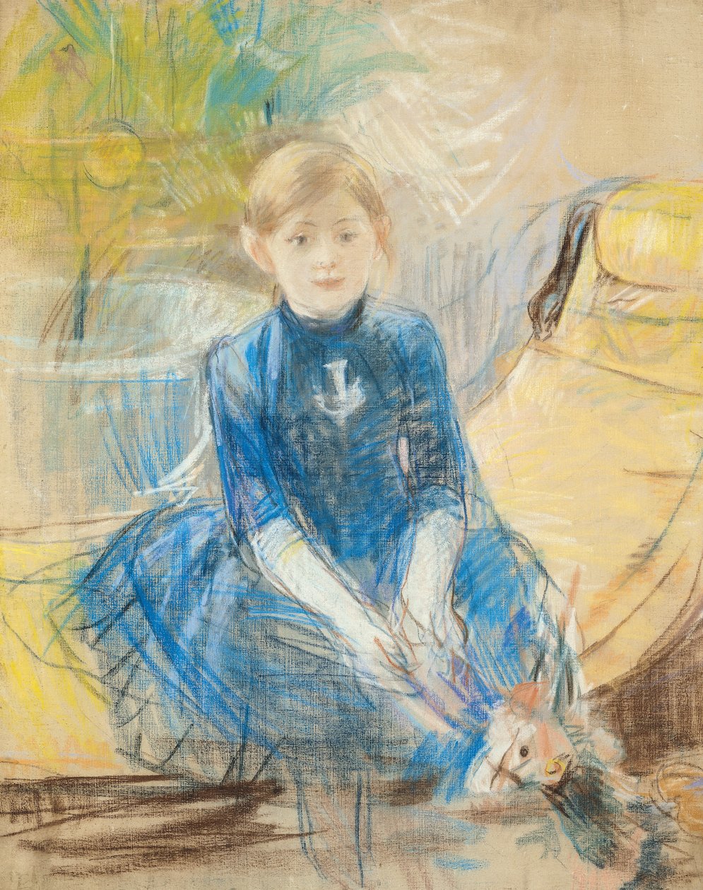 蓝色泽西的小女孩，1886年（画布上的粉彩） 作者 贝特·莫里索（Berthe Morisot）