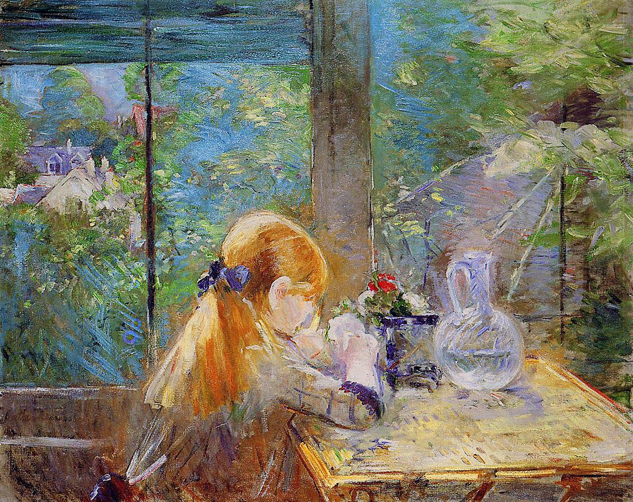 红发女孩坐游廊，1884年 作者 贝特·莫里索（Berthe Morisot）