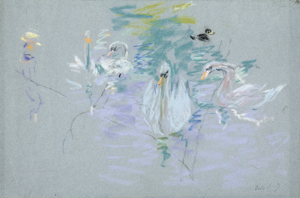 天鹅，1885年（纸上粉彩） 作者 贝特·莫里索（Berthe Morisot）