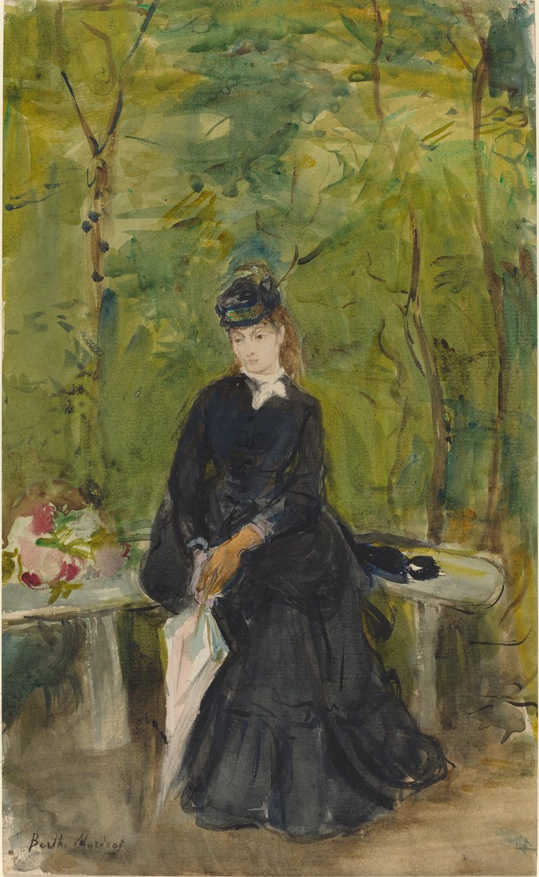 艺术家的姐妹Edma坐在公园里，1864年 作者 贝特·莫里索（Berthe Morisot）