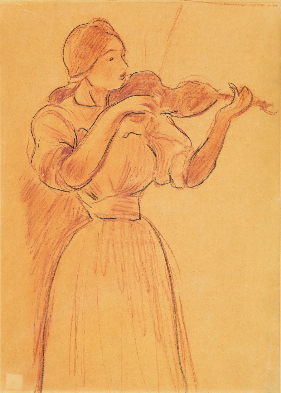 小提琴，1894年（铅笔和红色粉笔在纸上） 作者 贝特·莫里索（Berthe Morisot）