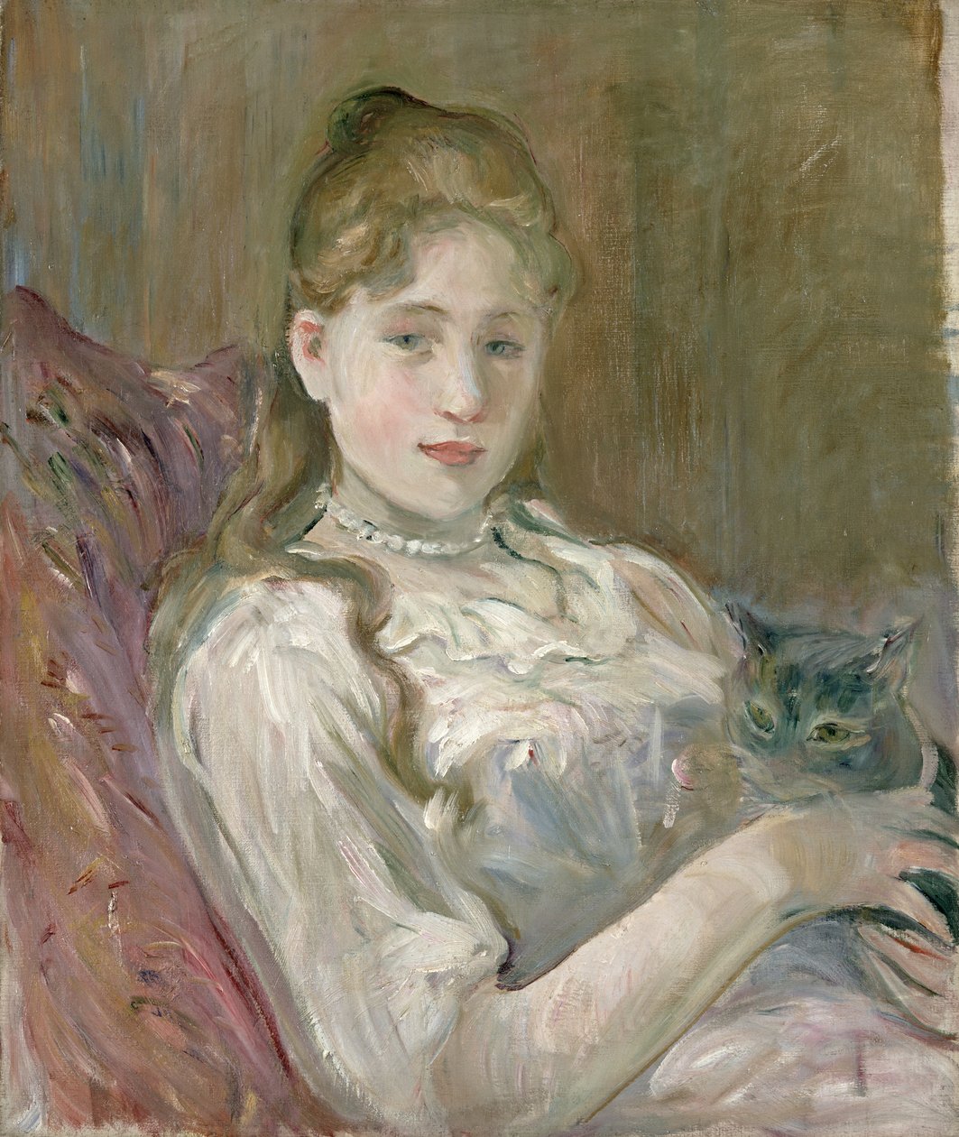 有猫的女孩，1892年 作者 贝特·莫里索（Berthe Morisot）