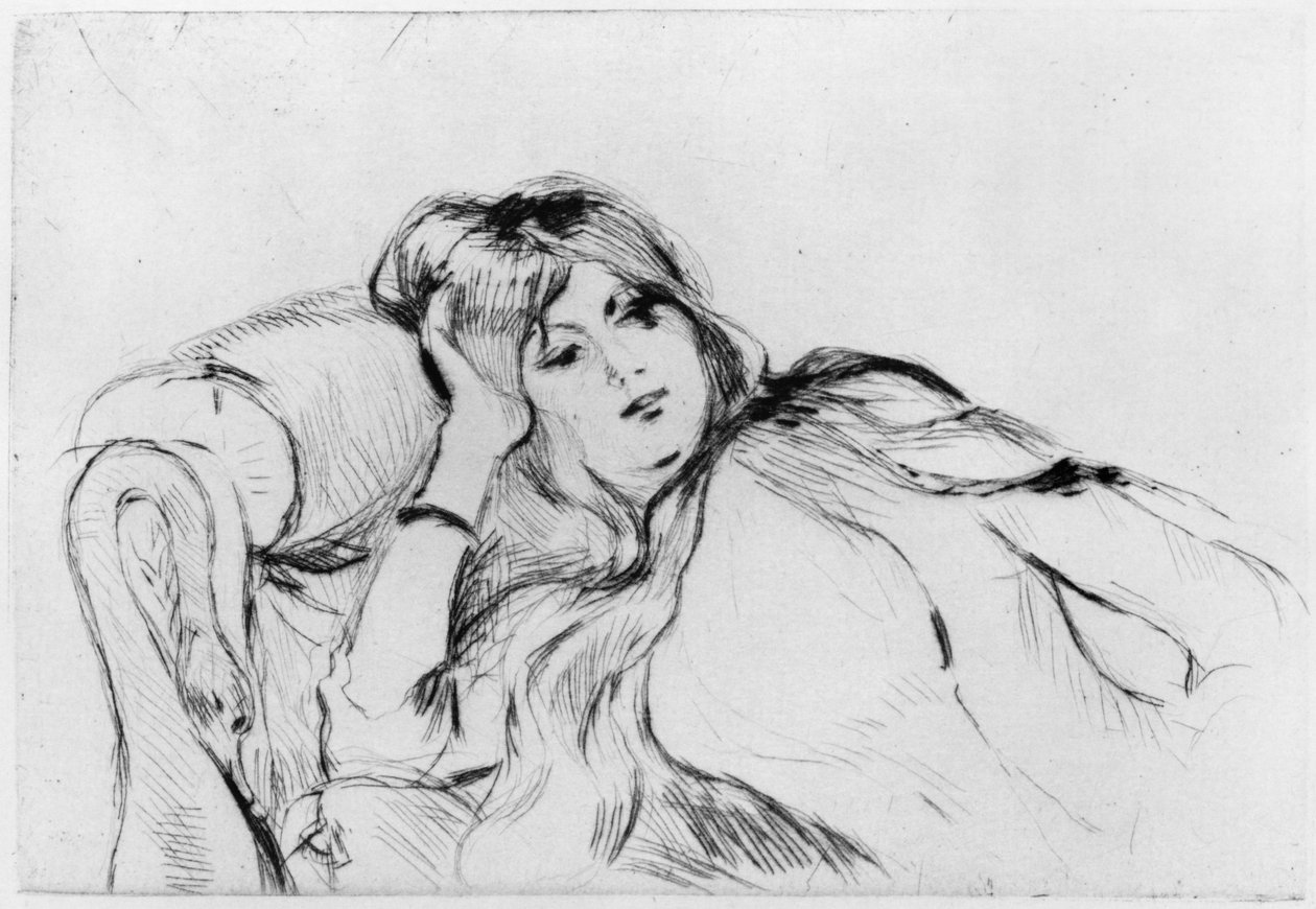 休息的年轻女子，1889年（干点） 作者 贝特·莫里索（Berthe Morisot）