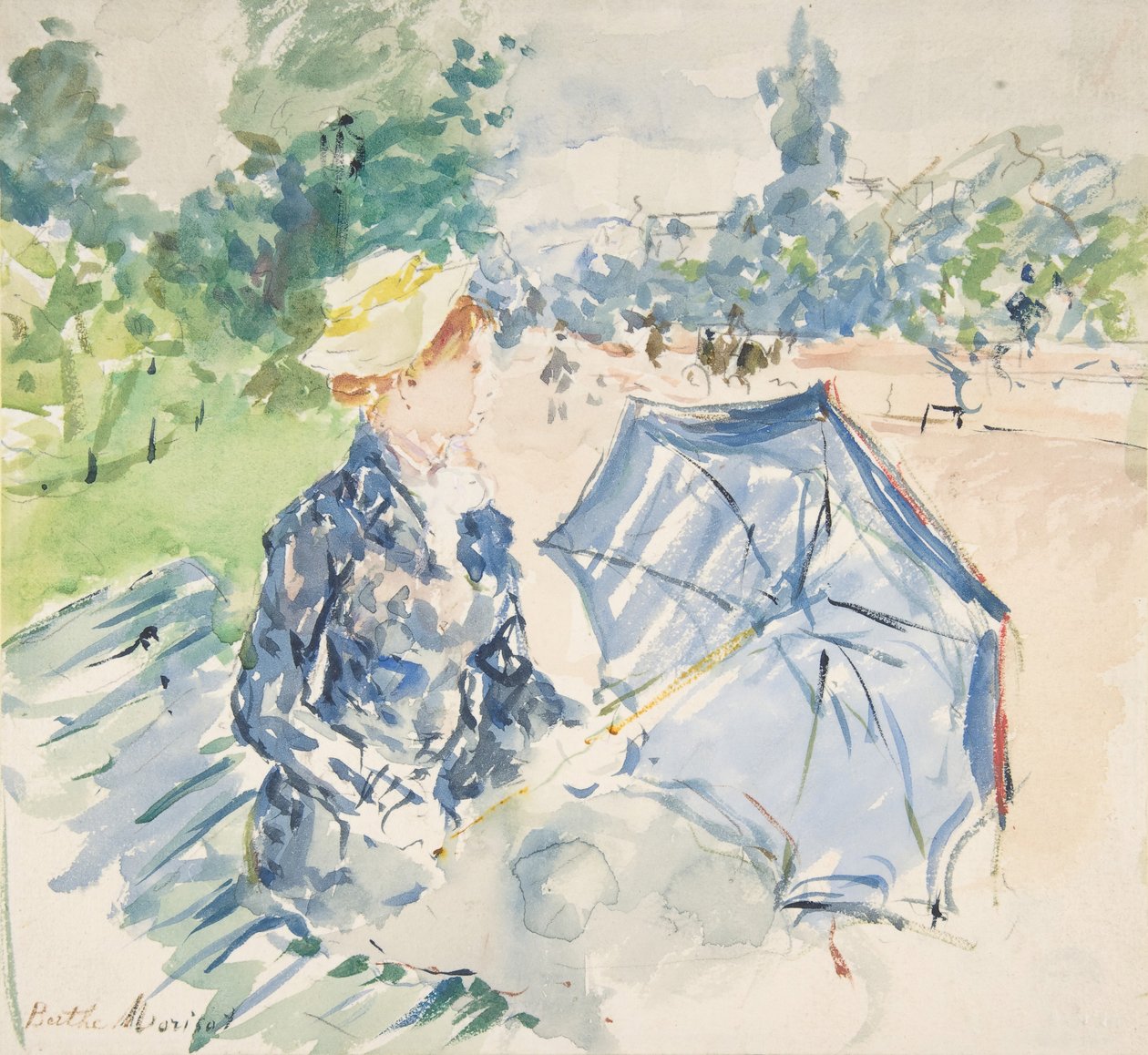 坐在博伊斯大道长椅上的女人，1885年。 作者 贝特·莫里索（Berthe Morisot）