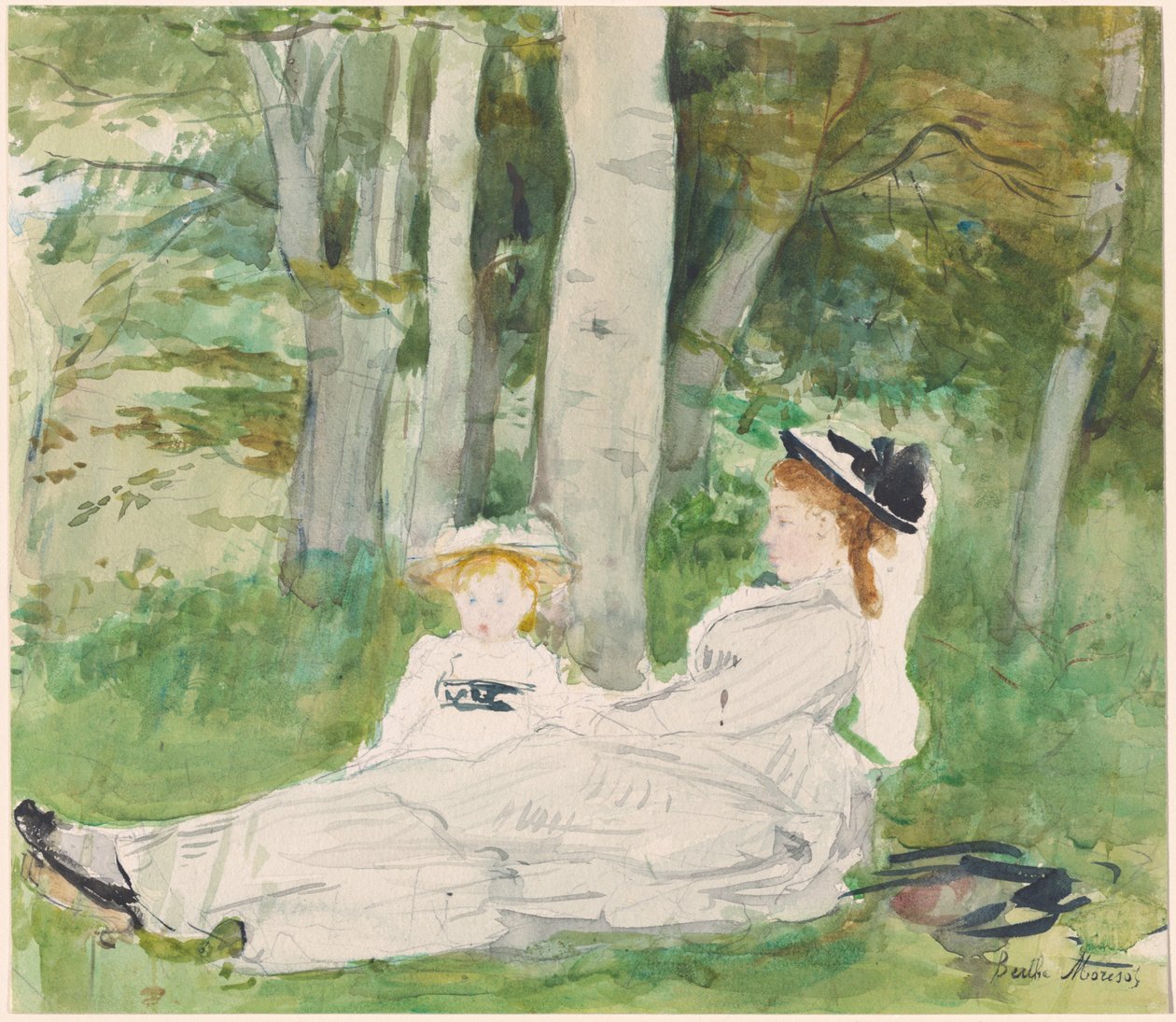 在森林的边缘（艾德玛和让娜） 作者 贝特·莫里索（Berthe Morisot）
