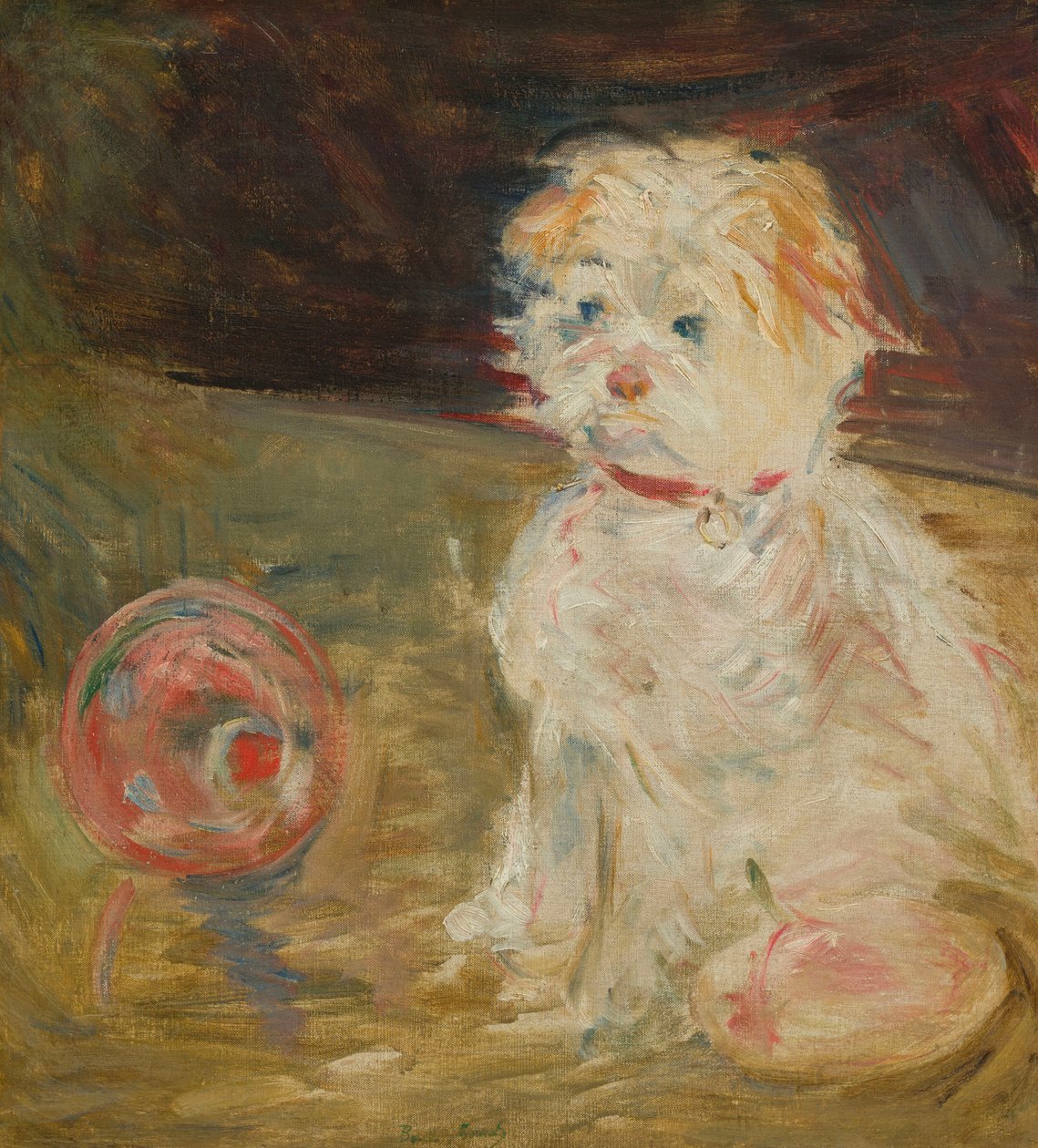拿着球的狗。 作者 贝特·莫里索（Berthe Morisot）