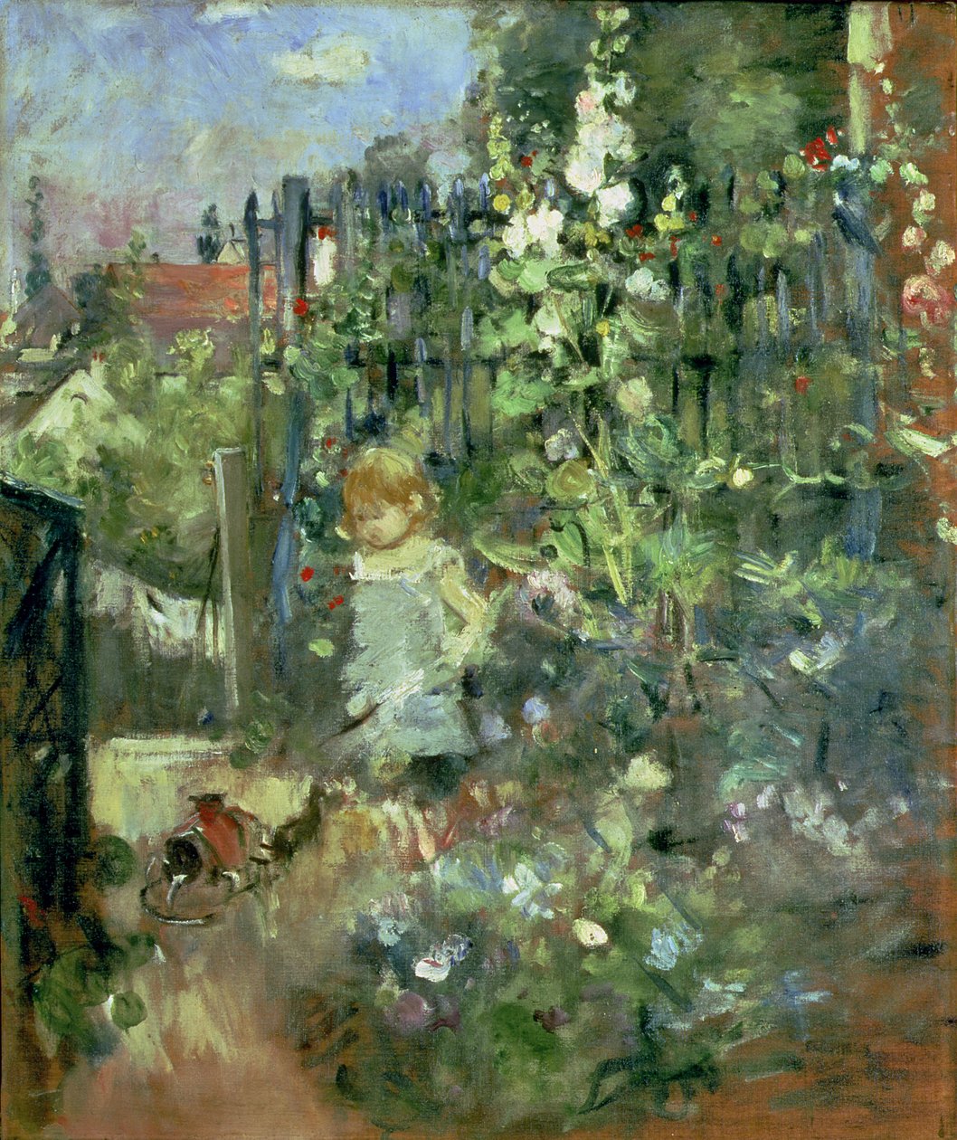蜀葵中的孩子，1881年 作者 贝特·莫里索（Berthe Morisot）
