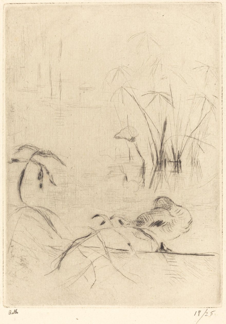 鸭子在岸边休息 作者 贝特·莫里索（Berthe Morisot）