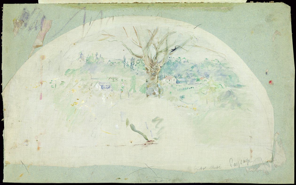 粉丝描绘布吉瓦尔，1884年（油，铅笔和丝绸上的wc） 作者 贝特·莫里索（Berthe Morisot）