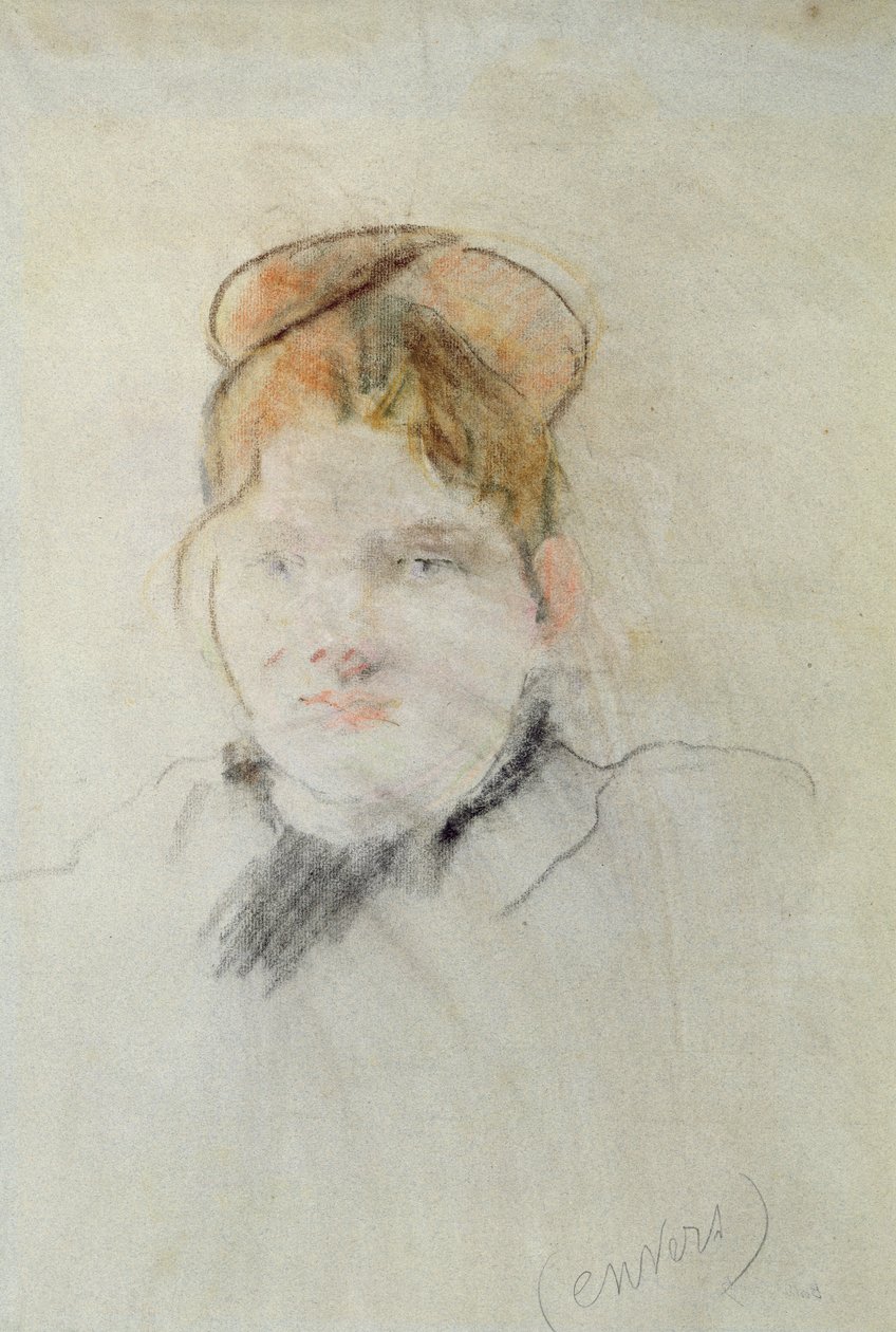 一位女士的头，1886年（纸上粉彩） 作者 贝特·莫里索（Berthe Morisot）