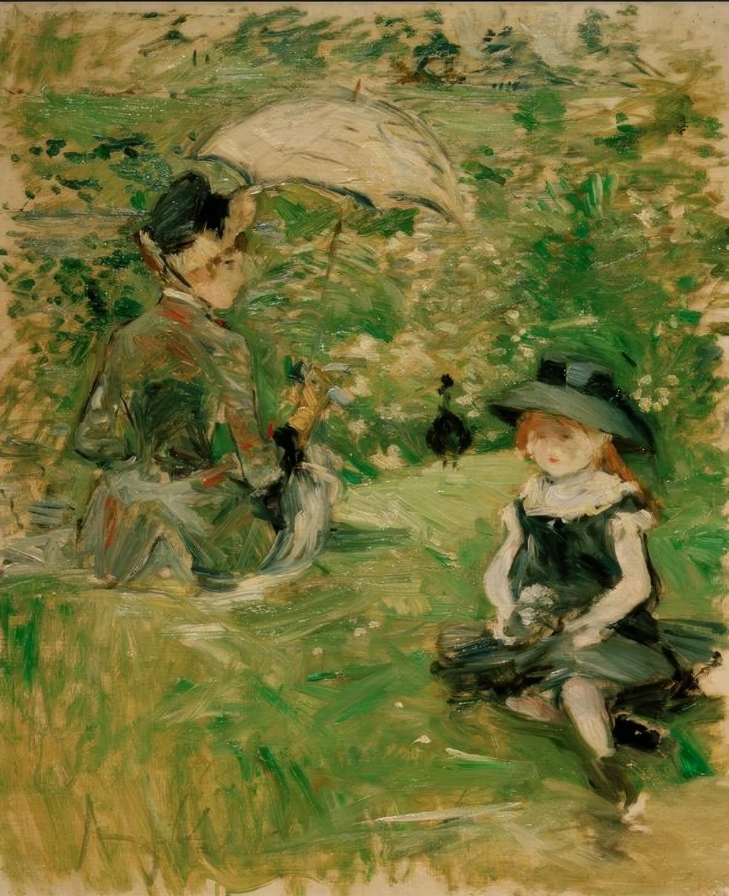 年轻女子和儿童在岛上 作者 贝特·莫里索（Berthe Morisot）
