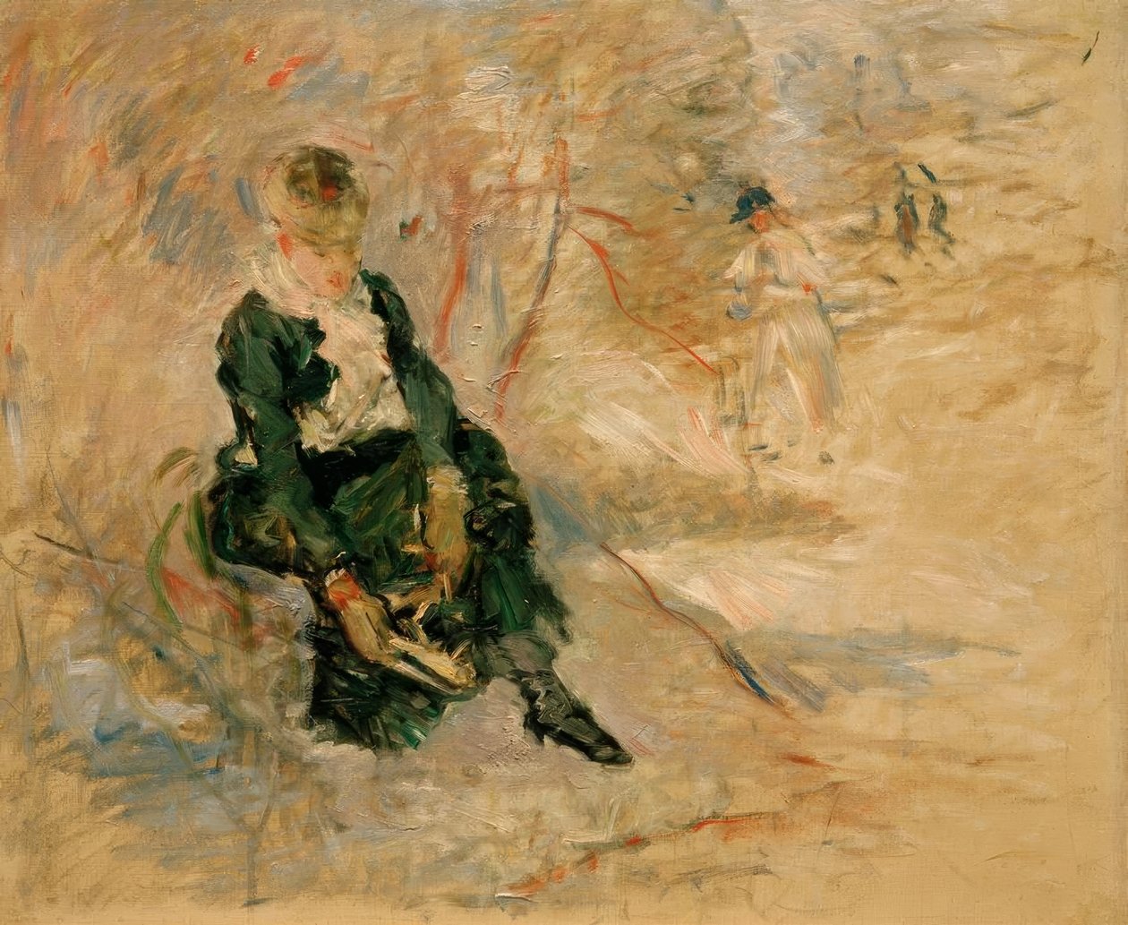 放回她的滑冰的年轻女子 作者 贝特·莫里索（Berthe Morisot）