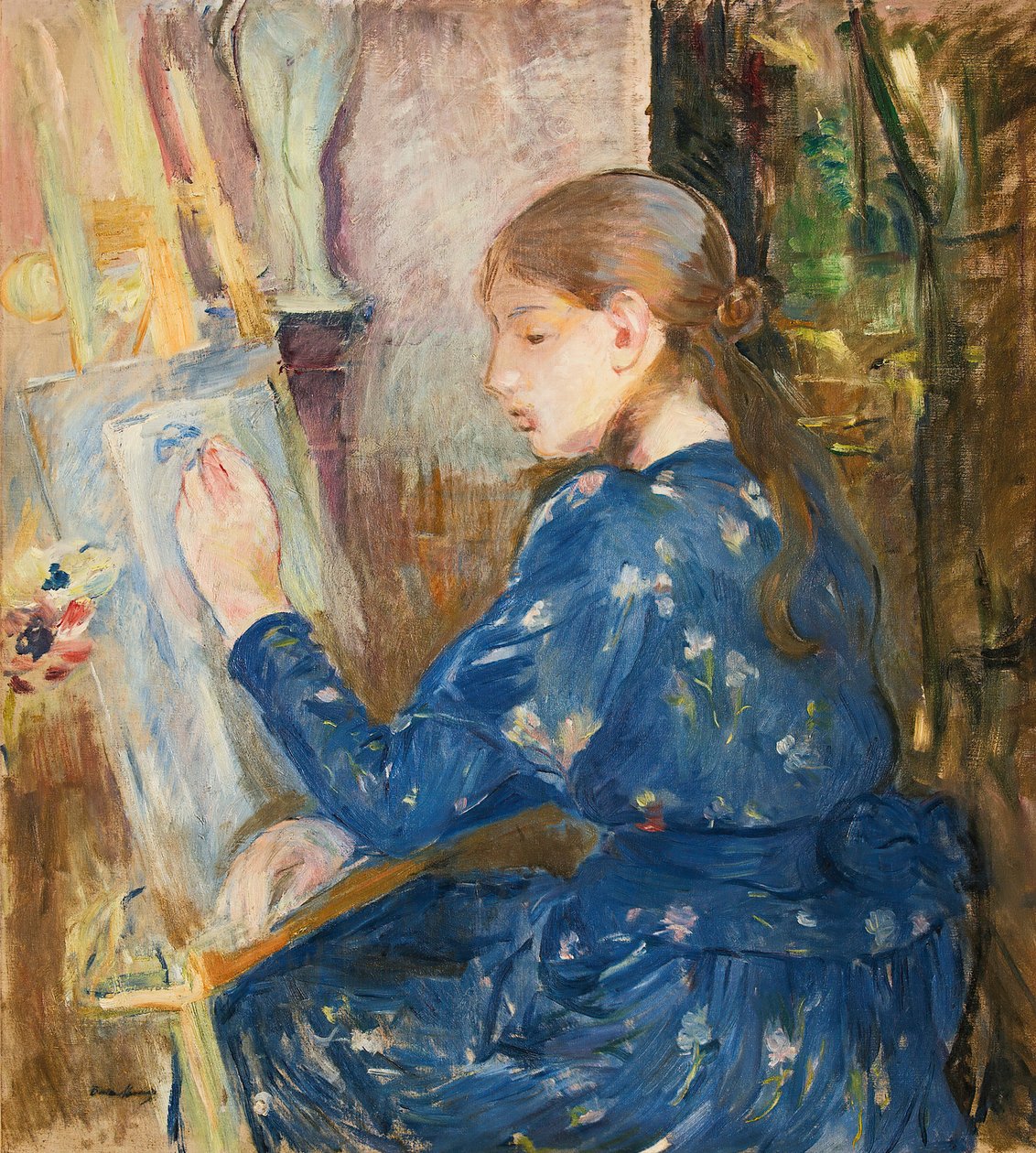 年轻女孩在写作，1891年。 作者 贝特·莫里索（Berthe Morisot）