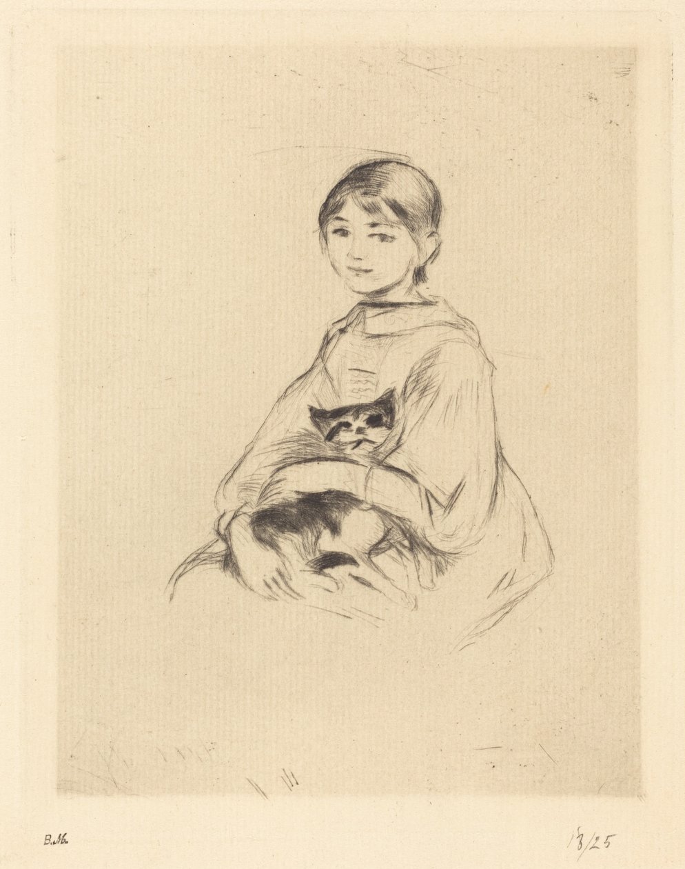 小女孩和猫，1888年至1890年。 作者 贝特·莫里索（Berthe Morisot）
