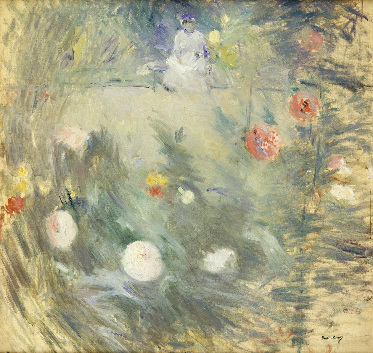 花园尽头的保姆；保姆在花园的底部，1880年 作者 贝特·莫里索（Berthe Morisot）