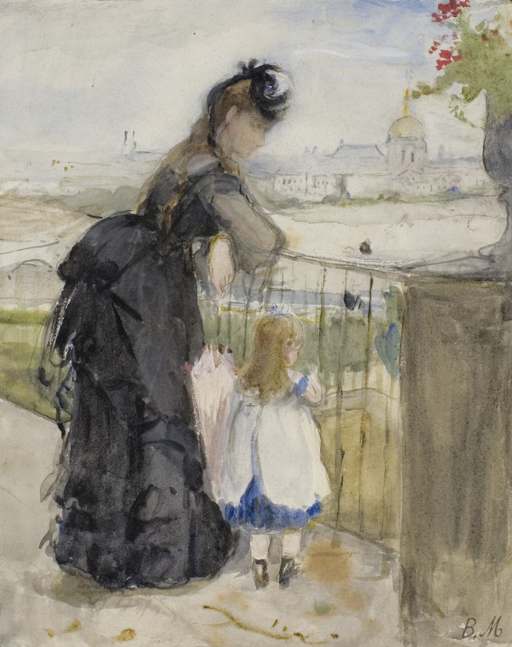 在阳台上，1871-72年 作者 贝特·莫里索（Berthe Morisot）