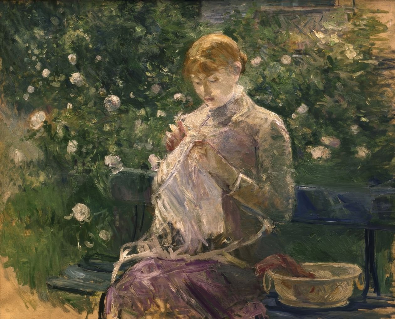 布吉瓦尔花园里的Pasie缝纫– 1881年– 81×100厘米–布面油画 作者 贝特·莫里索（Berthe Morisot）