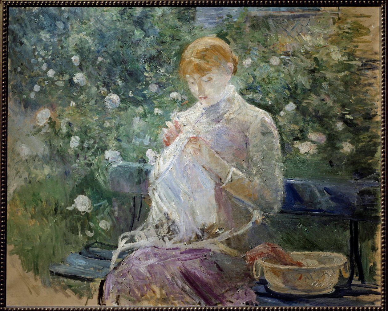 Pasie sewing in the garden a Bougival Painting by Berthe Morisot (1841-1895) 1881 Sun. 0,81x1 m Pau, Musee des Beaux Arts 作者 贝特·莫里索（Berthe Morisot）