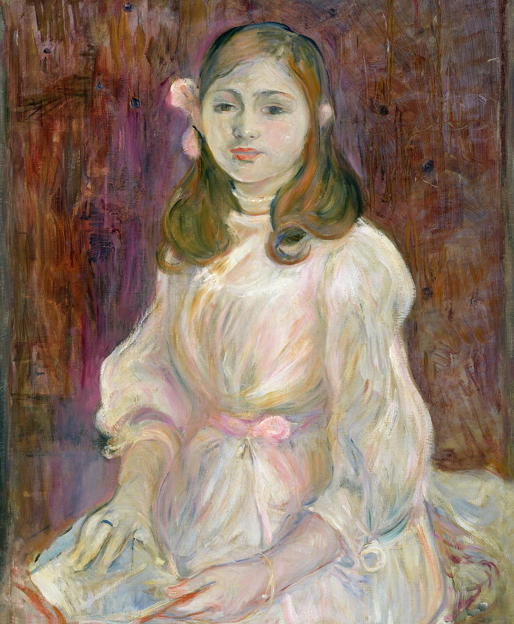 朱莉马奈的肖像（1878-1966）拿着一本书，1889年 作者 贝特·莫里索（Berthe Morisot）