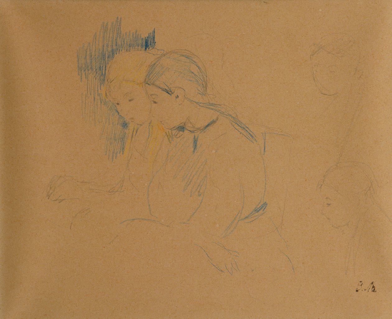 年轻女孩的肖像（彩色蜡笔和铅笔） 作者 贝特·莫里索（Berthe Morisot）