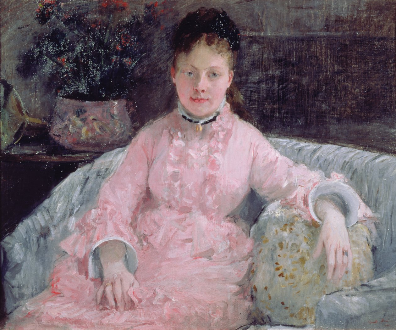 穿着粉红色衣服的女人的肖像 作者 贝特·莫里索（Berthe Morisot）