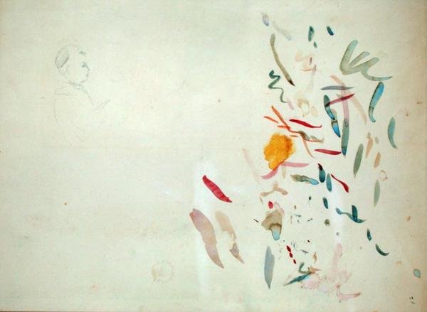 草图的女人的头和颜色的线条，可能来自写生簿，1887年（卫生纸和铅笔在纸上） 作者 贝特·莫里索（Berthe Morisot）