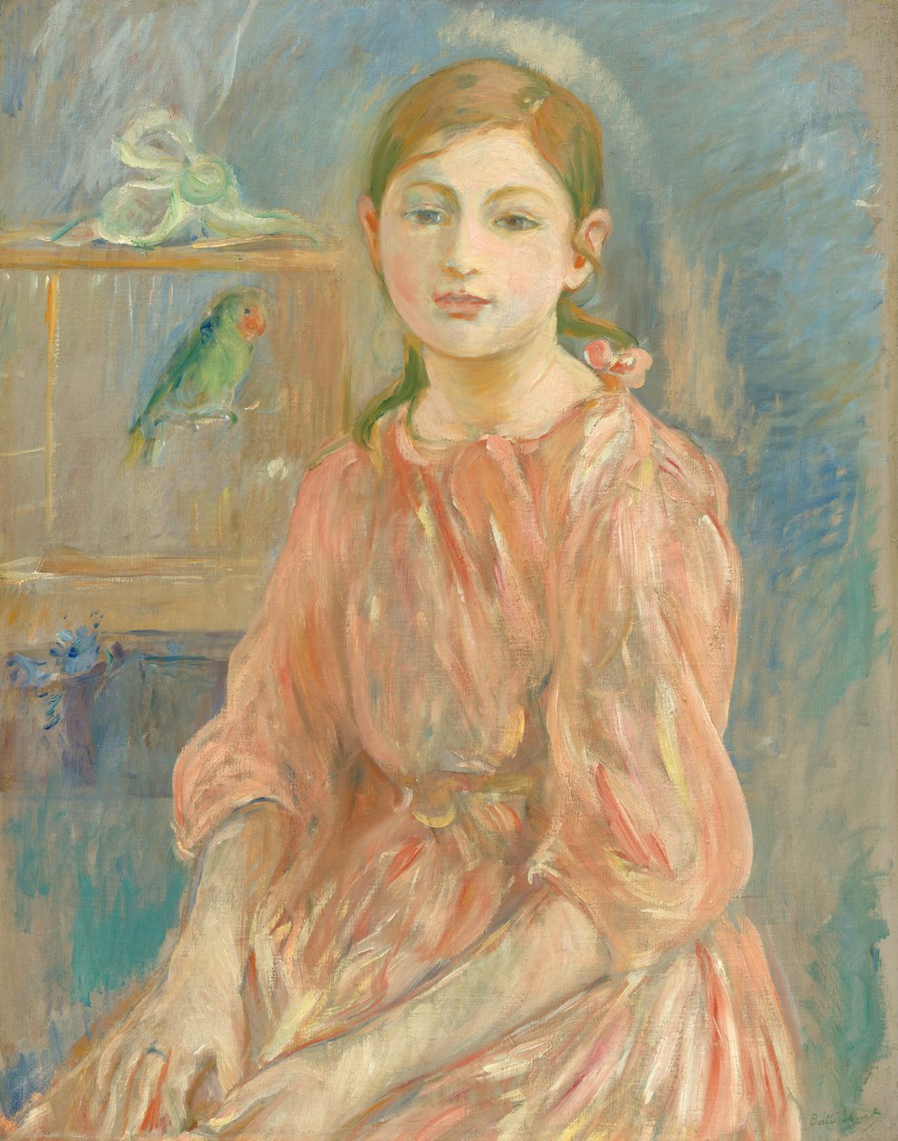 艺术家的女儿和一只鹦鹉 作者 贝特·莫里索（Berthe Morisot）