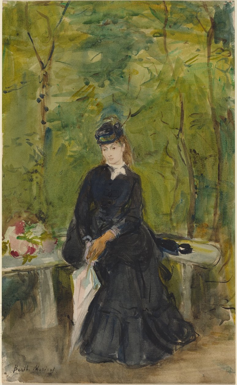 艺术家的妹妹艾德玛坐在公园里 作者 贝特·莫里索（Berthe Morisot）