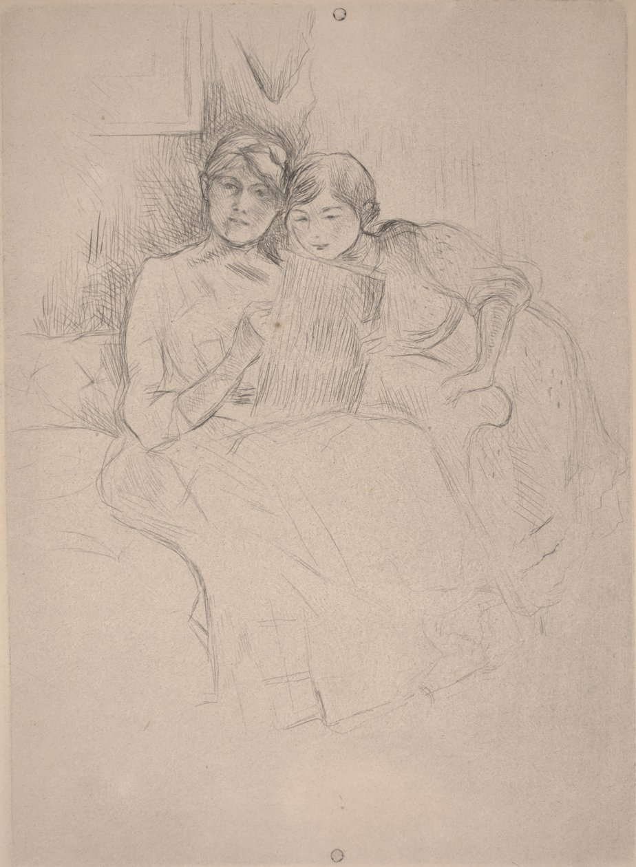 绘画课-伯特·莫里索特（Berthe Morisot）和她的女儿一起绘画，约1889-90年（干燥点） 作者 贝特·莫里索（Berthe Morisot）
