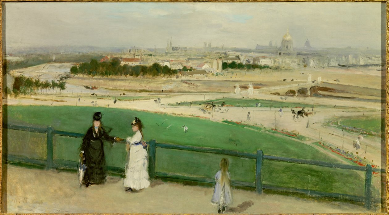从特罗卡德罗高处俯瞰巴黎。 贝尔特·莫里索 (Berthe Morisot) 的绘画 (1841-1895) 作者 贝特·莫里索（Berthe Morisot）