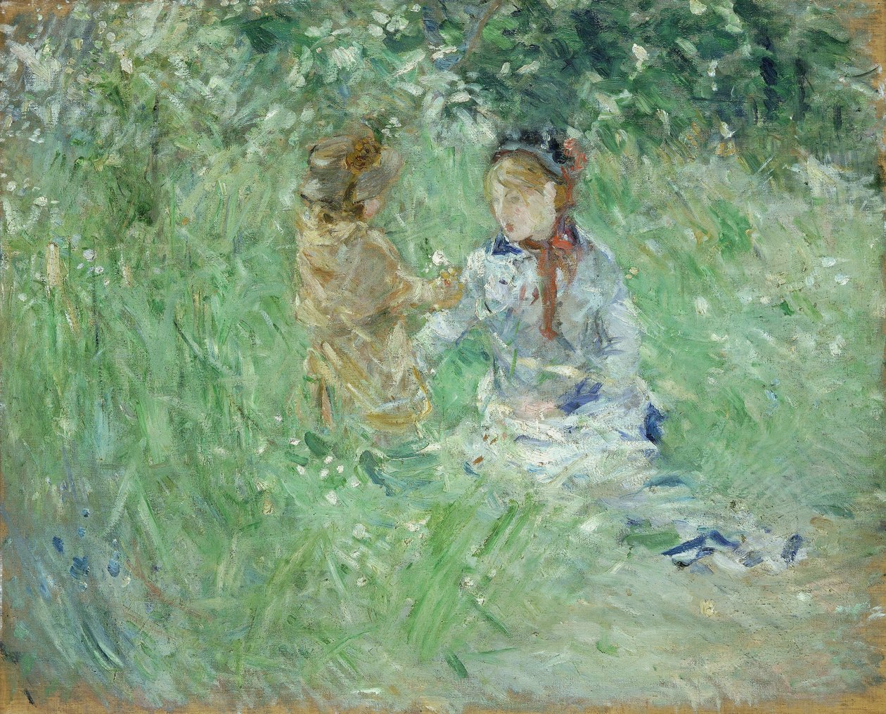Bougival草地上的女人和孩子》，1882年 作者 贝特·莫里索（Berthe Morisot）
