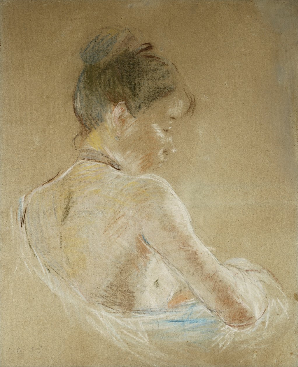 年轻的女孩，裸露的肩膀；露肩少女，1885年 作者 贝特·莫里索（Berthe Morisot）