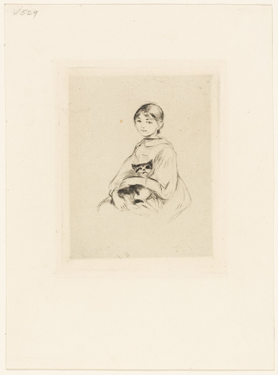 养猫的年轻女孩 作者 贝特·莫里索（Berthe Morisot）
