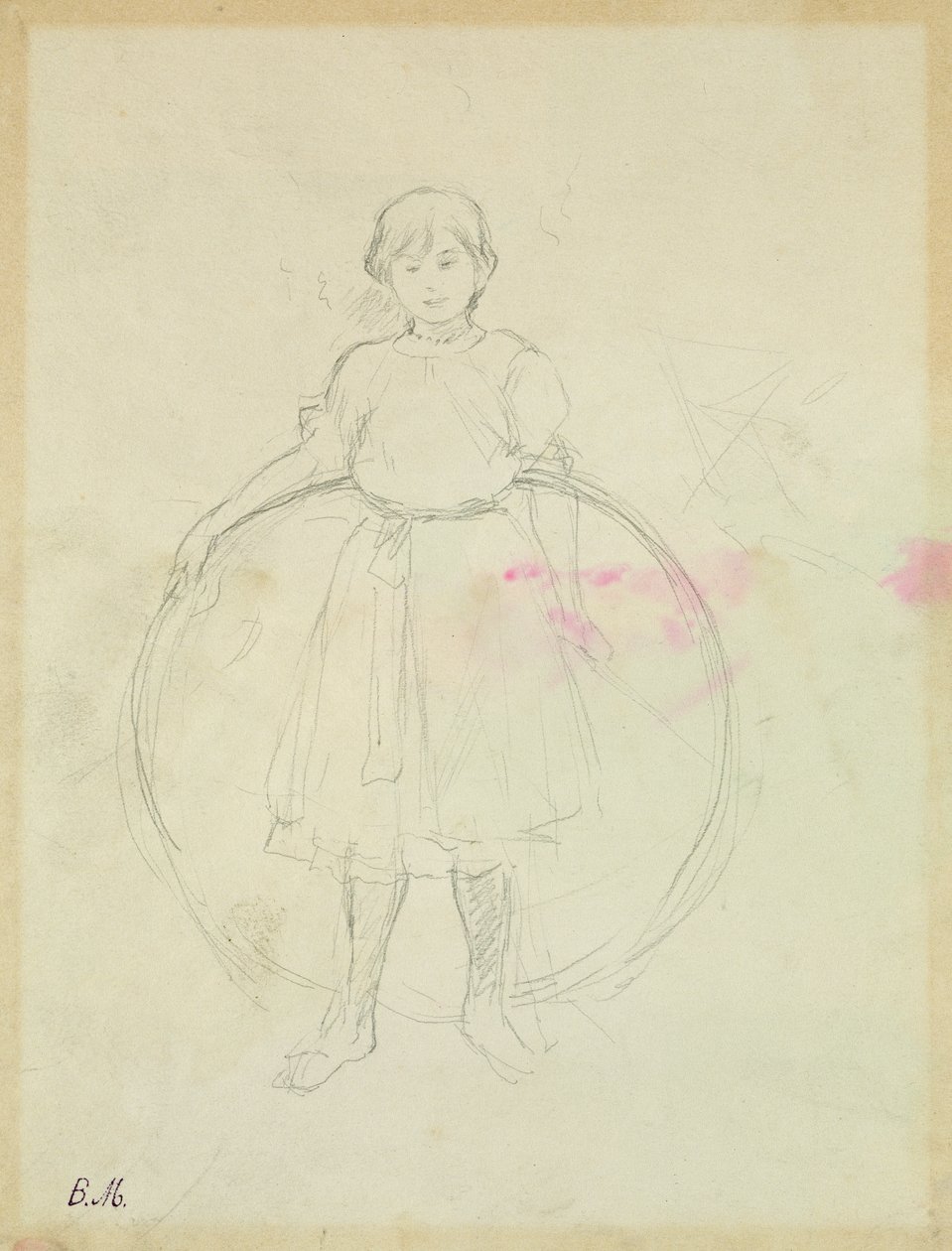 年轻女孩用箍，1888年（石墨在纸上） 作者 贝特·莫里索（Berthe Morisot）