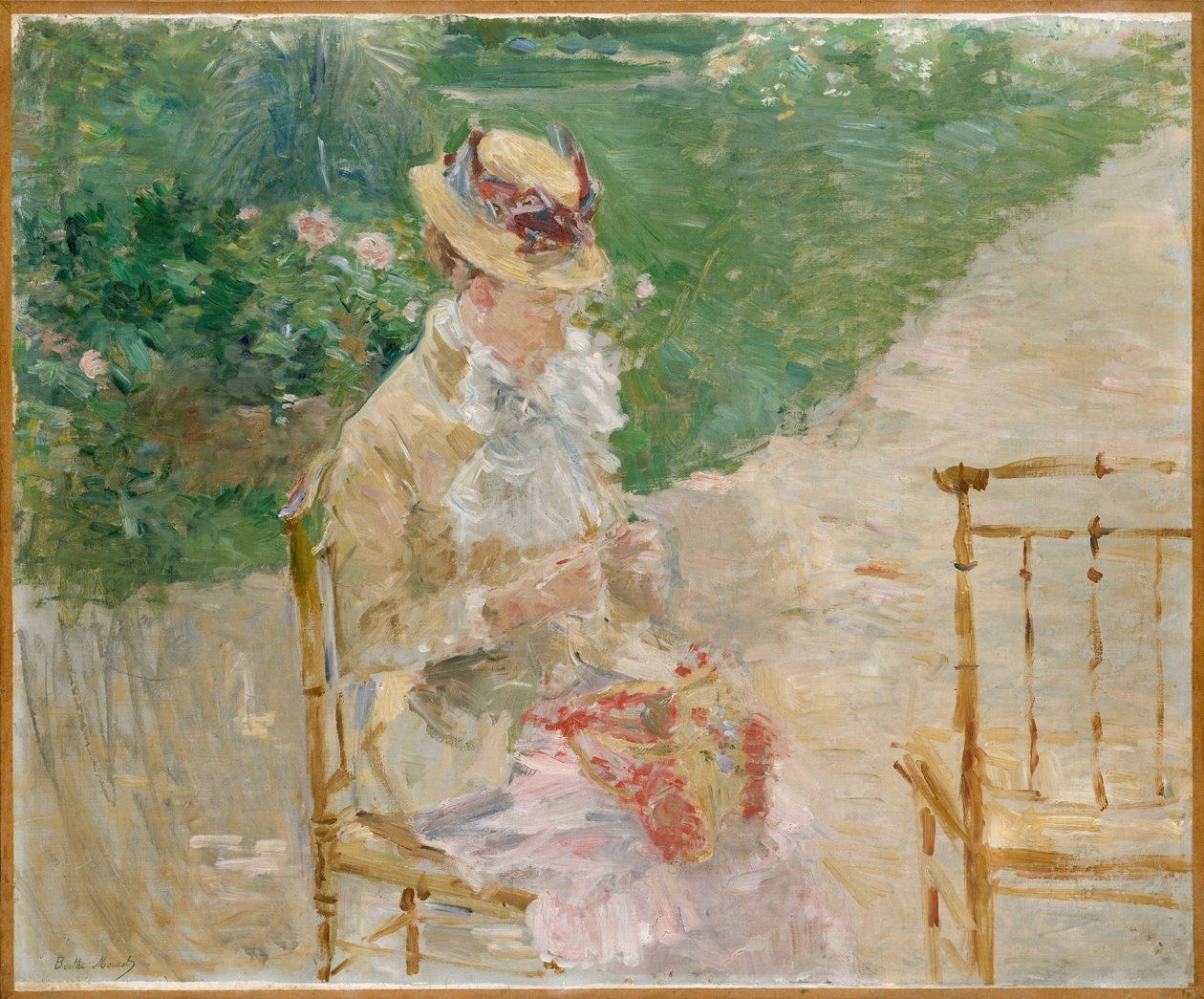 年轻女子编织，约1883年（布面油画） 作者 贝特·莫里索（Berthe Morisot）