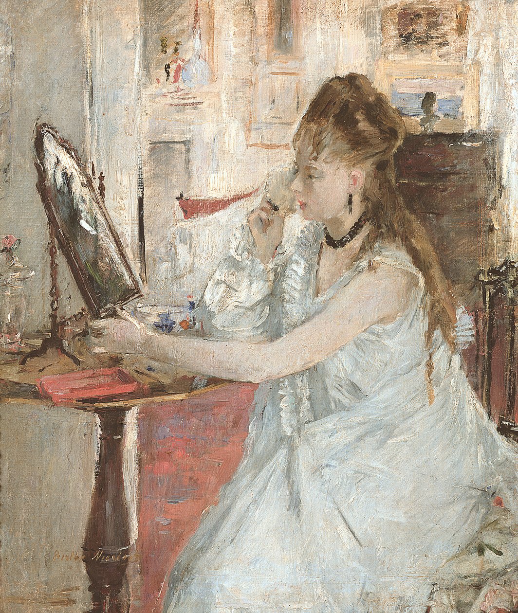 ing粉她的脸的年轻女子 作者 贝特·莫里索（Berthe Morisot）
