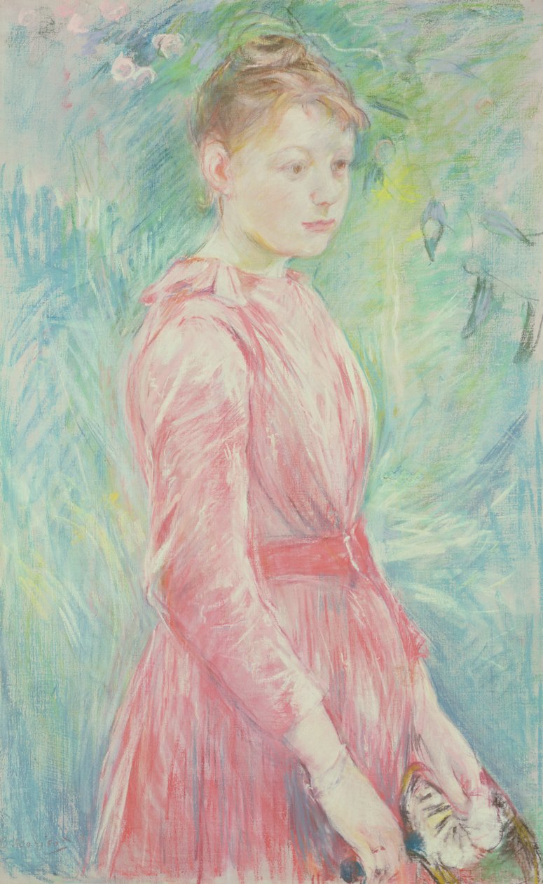 身着粉色长袍的少女（粉彩纸本） 作者 贝特·莫里索（Berthe Morisot）