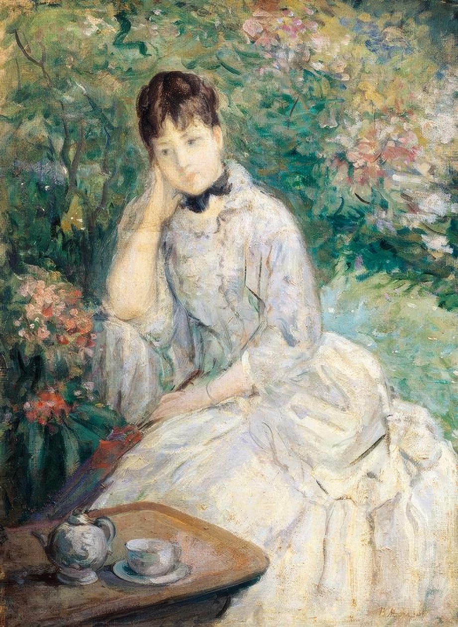 坐在沙发上的年轻女子。 作者 贝特·莫里索（Berthe Morisot）