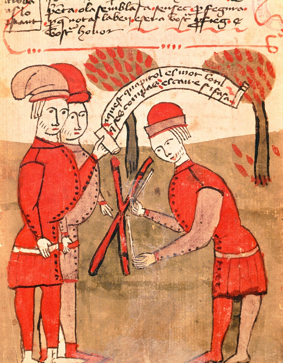 Ms 327 fol.218r测量场地，来自Arnaud de Villeneuve的“调查调查”（1240-1312） 作者 