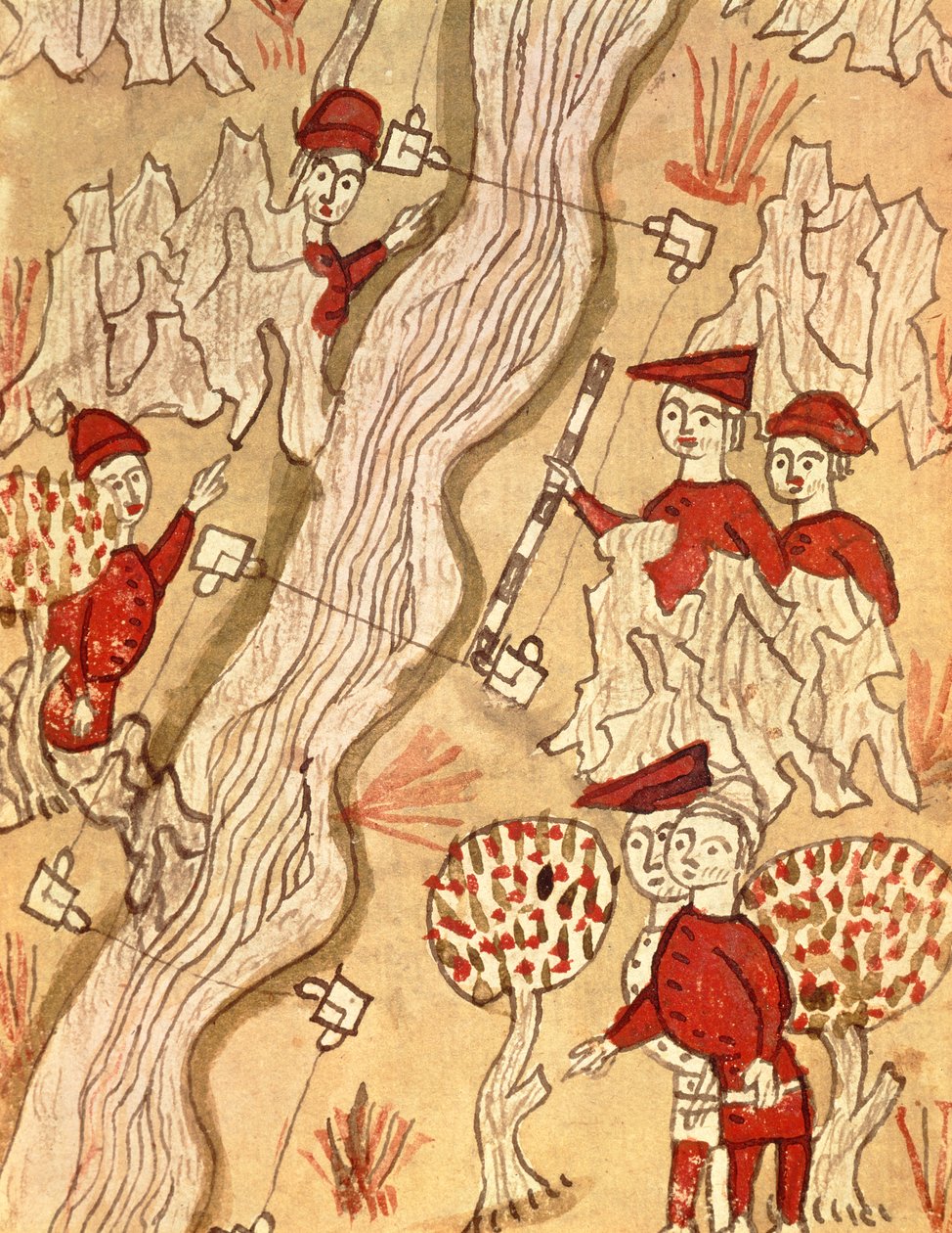 Ms 327 fol.293v在Arnaud de Villeneuve（1240-1312）的“土地调查”中测量一条河流 作者 贝特朗·博伊塞特