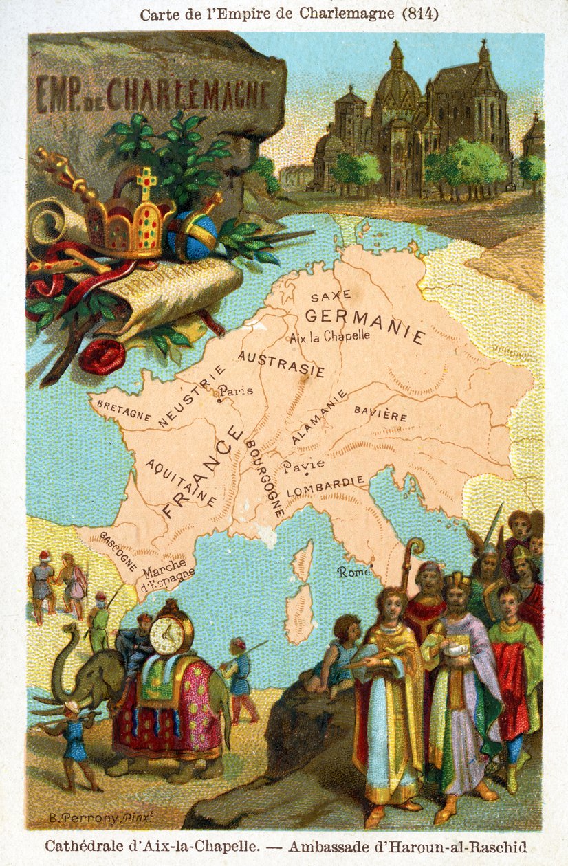 查理曼帝国的地图，1890年 作者 贝特朗·佩罗尼（Bertrand Perrony）