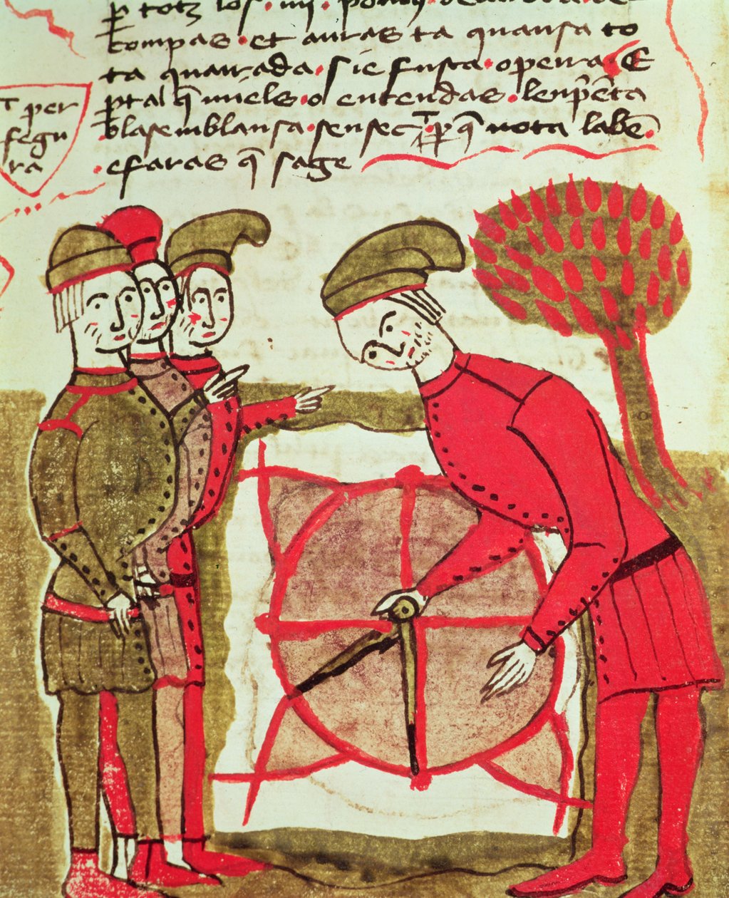 女士327 fol.216v测量员使用计划和指南针，来自Arnaud de Villeneuve的Traite dArpentage（1240-1312） 作者 贝特朗·博伊塞特