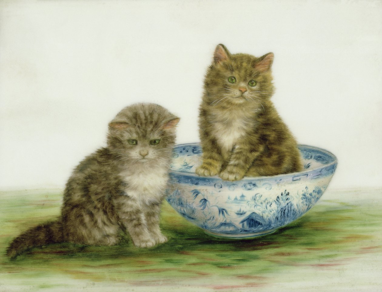 在蓝色中国碗的小猫 作者 贝西·班伯（Bessie Bamber）