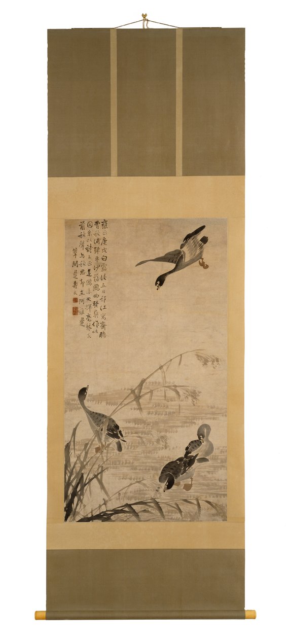 1730年在沙洲上降的鹅（墨水在纸上） 作者 边寿民
