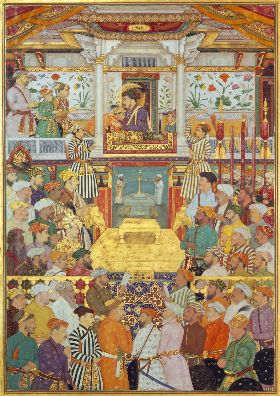 Padshahnama板块10：Shah-Jahan在他的加入仪式期间（1628年3月8日）收到他的三个长子和Asaf Khan 作者 比奇特
