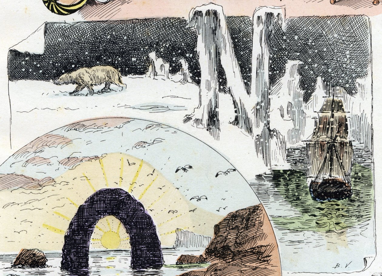 字母 N（北、雪、夜、船）。1908 年（色版画） 作者 比格特瓦伦丁 比格特瓦伦丁