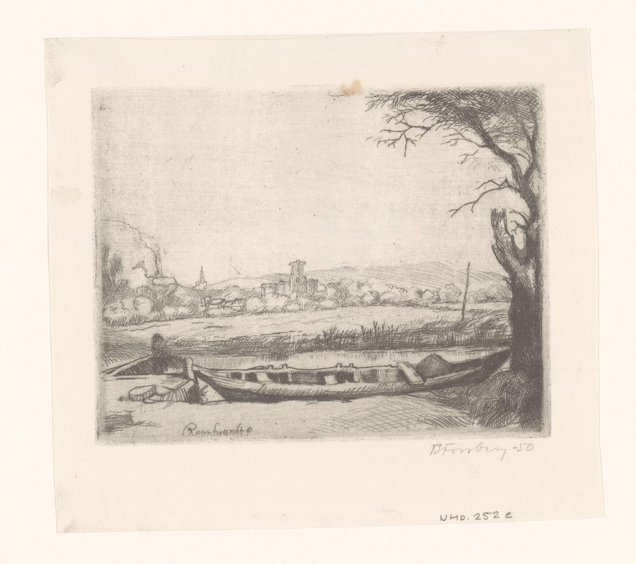 Canal with a large boat and a bridge (