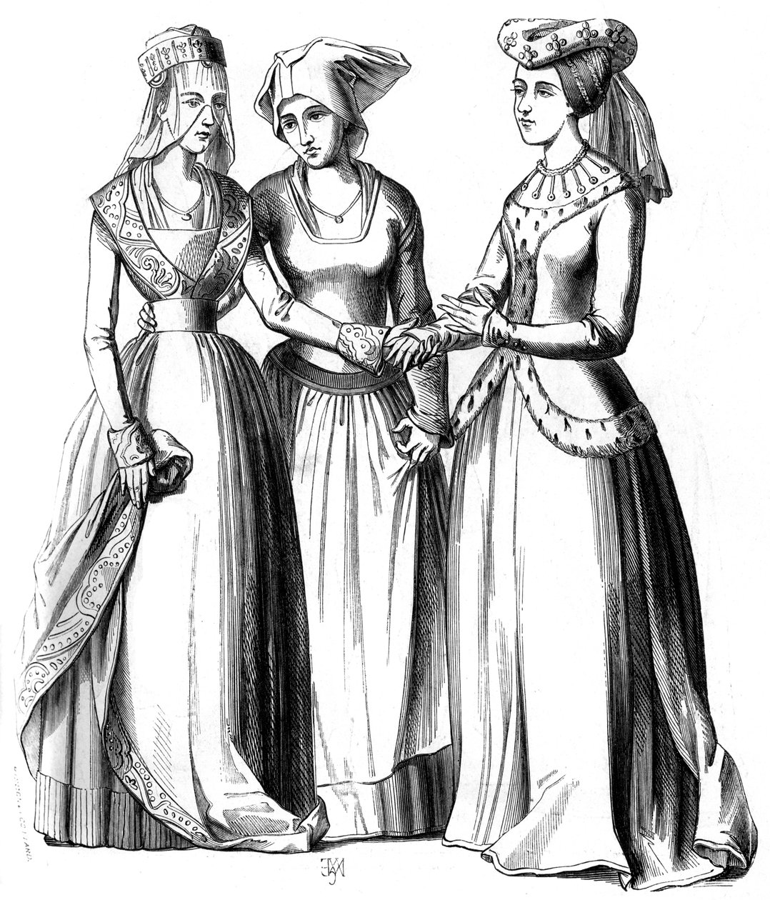 资产阶级，农民和贵族妇女，14世纪，1849年。 作者 比森和科塔德