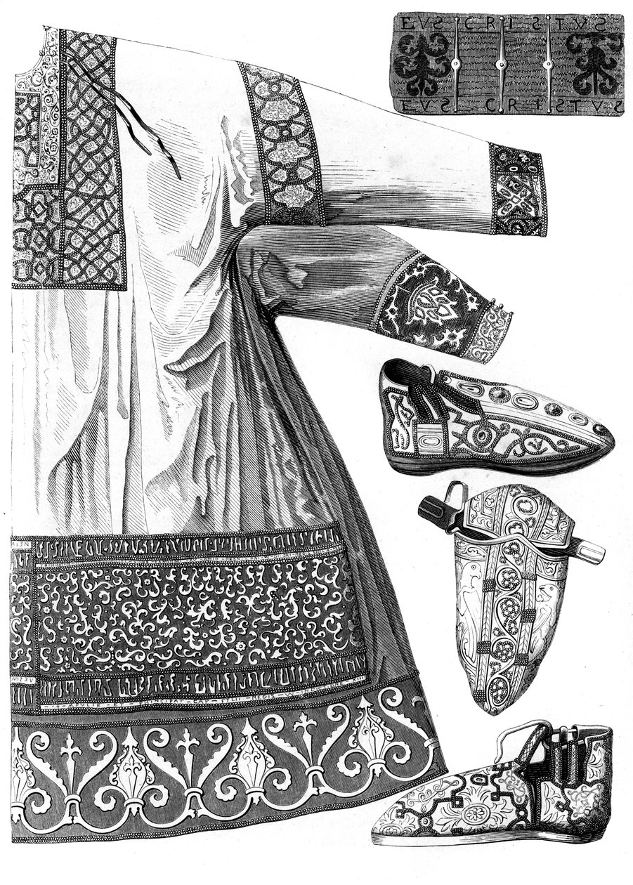 查理曼大帝（Charlemagne）742-814年的皇家服装，1849年15世纪。 作者 比森和科塔德